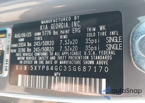 2025 Kia Telluride S from USA, damaged, VIN 5XYP64GC3SG687170